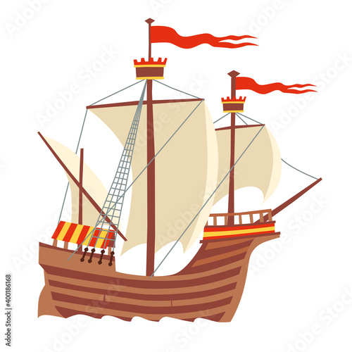 Old sailing ship. Vector graphics. Isolate