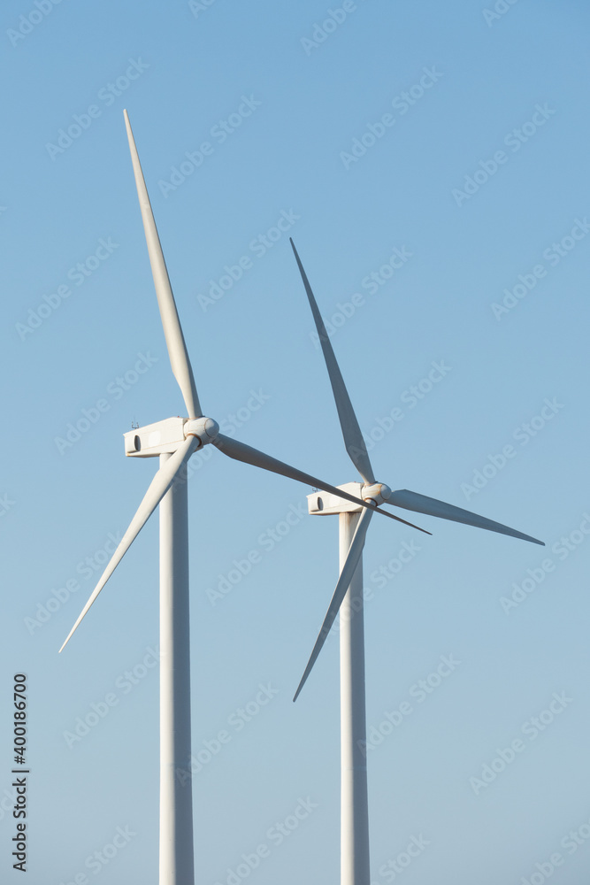 2 Wind turbines vertical shot