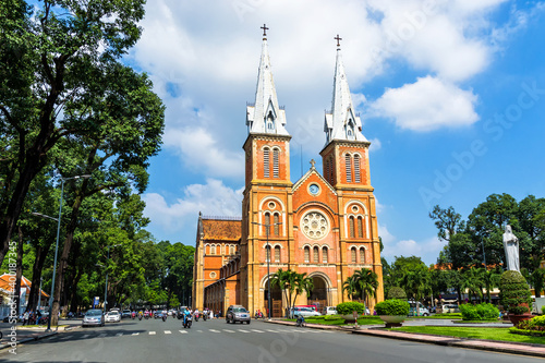 Saigon Notre Dame Cathedral, built in the late 1880s by French colonists, is most famous church in Ho Chi Minh City, Vietnam.