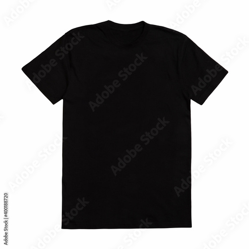 Front of black cut t-shirt isolated on white background