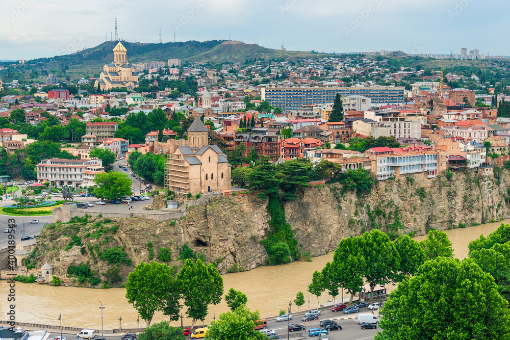 Tbilisi, Georgia. Panoramic beautiful picture of Cityscape Of Summer Old Town.