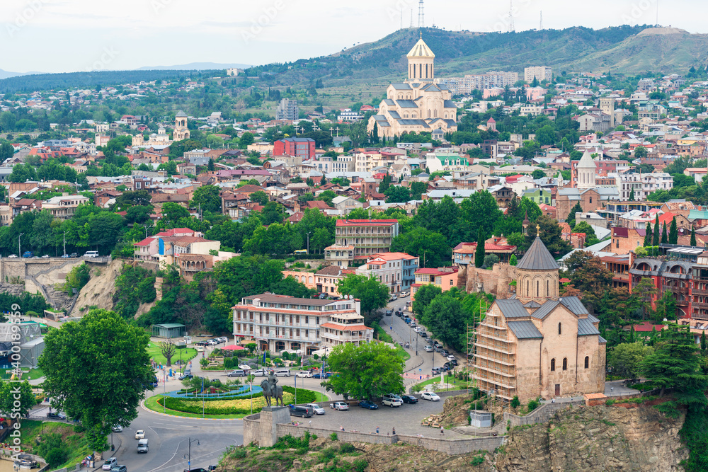 Tbilisi, Georgia. Panoramic beautiful picture of Cityscape Of Summer Old Town
