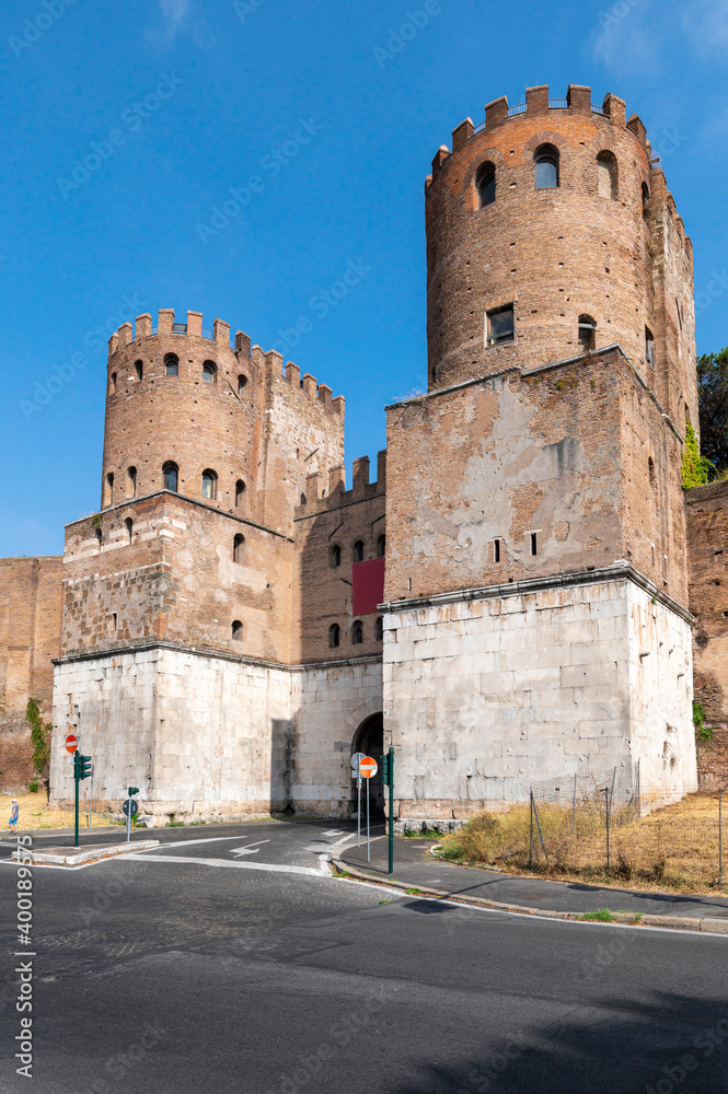 Porta San Sebastiano, the largest of the gates in the defensive walls of the Aurelian Walls, from here passed the Via Appia, the regina viarum. Regina Viarum Italy