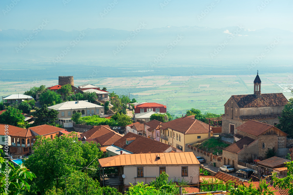The view on Signagi and Alazani valley, Georgia. Sighnaghi city of love in Georgia, Kakheti region.
