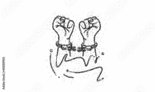 Broken handcuff Freedom concept, Particle Vector illustration.