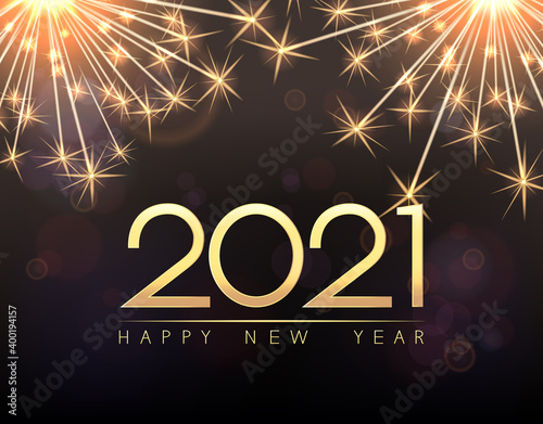 Vector Christmas background with sparklers and inscription Happy New Year 2021.