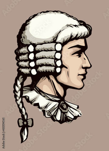 Vintage french wig. Vector drawing