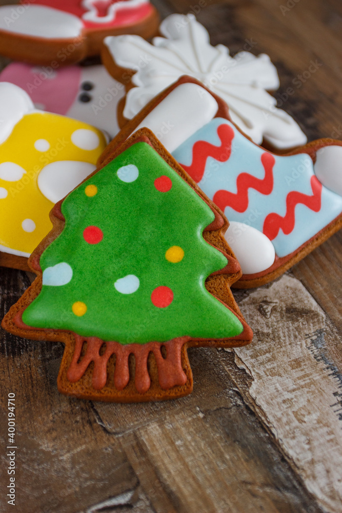 Gingerbreads with different decorations from confectionery mastic