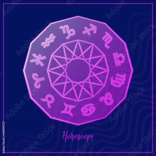 Neon signs of the zodiac. All signs of the horoscope, esotericism and magic, astrology chart