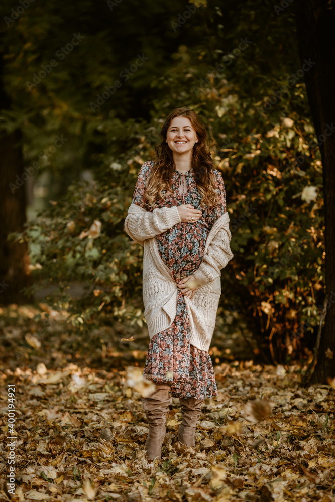 Lovely pregnant woman enjoying autumn in the park Lovely pregnant woman enjoying autumn in the park