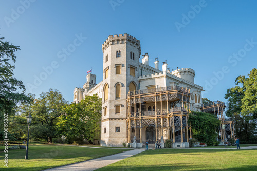 Castle Hluboka, historic chateau in Hluboka nad Vltavou, South Bohemia, Czech Republic, sunny summer weather. photo