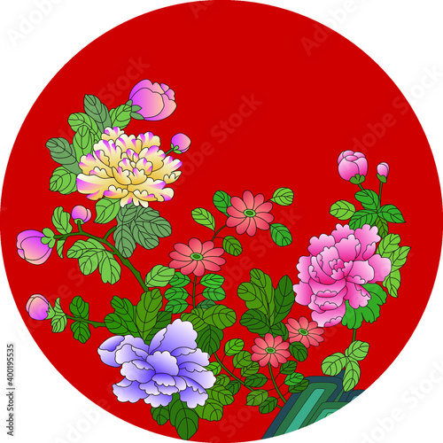 Chinese style peony flower vector illustration
