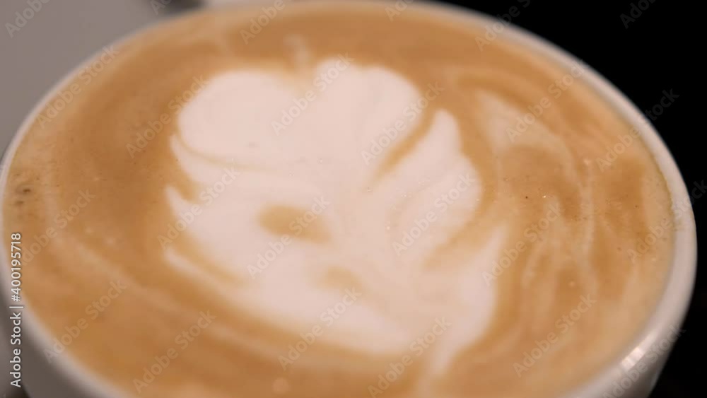 Serving Cappuccino Coffee Cup with Frothy Milk Latte Art Serving Cappuccino Coffee Cup with Frothy Milk Latte Art