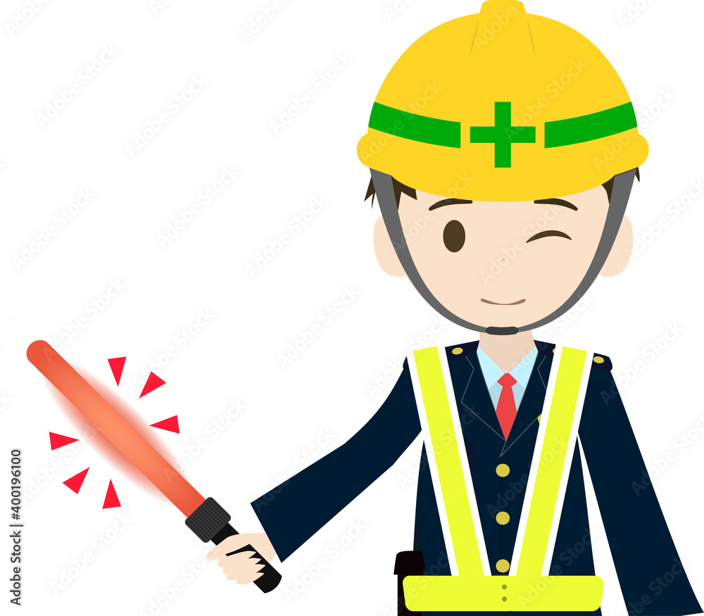 誘導棒をふるシンプルな道路誘導員のイラスト Stock Vector Adobe Stock