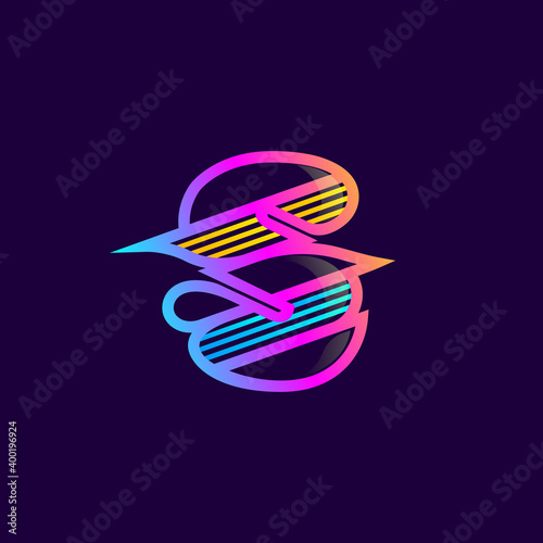 S letter logo with diagonal multicolor lines.