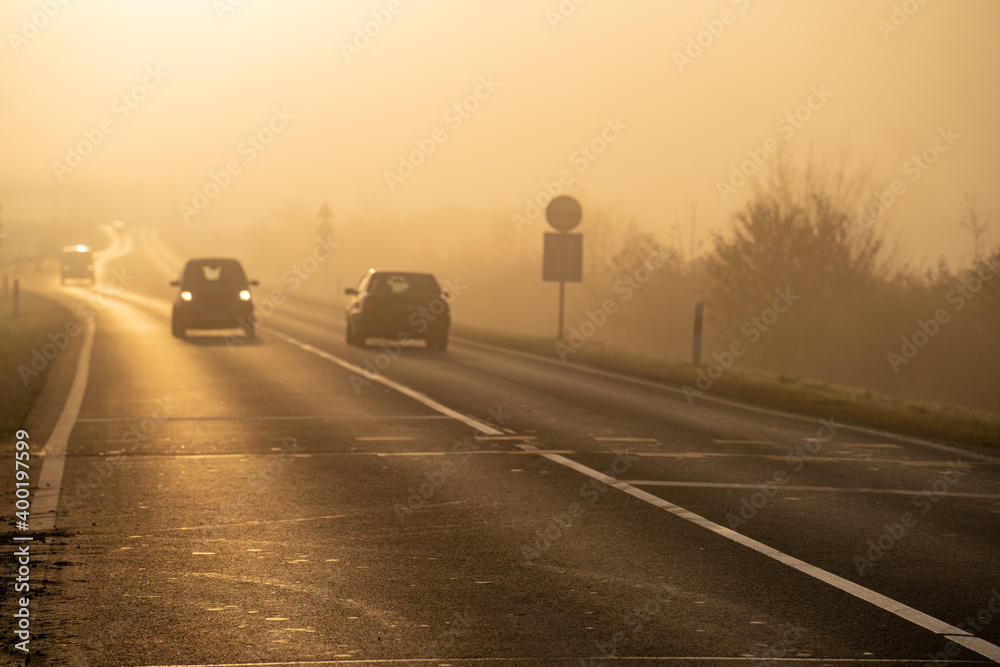Highway at early morning with fog