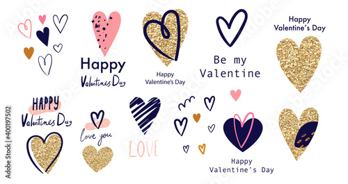 Vector collection with hearts. Happy Valntine's Day symbols