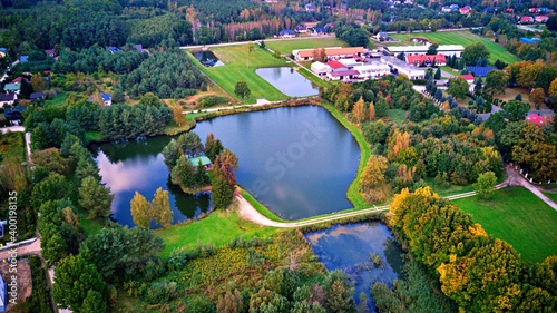 A lake among greenery from a bird s eye view