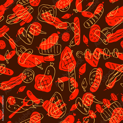 Seamless pattern with meat