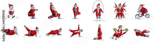 Santa Claus doing sports, fitness & yoga