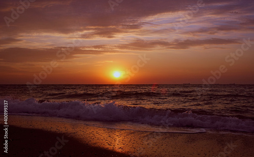 Beautiful sunset on the beach and sea