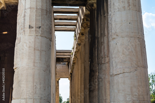 Poles of Temple of Hephaestus (Hephaestion), a well-preserved Greek temple; it remains standing largely as built. It is a Doric peripteral temple, located at the north-west side of the Agora of Athens photo