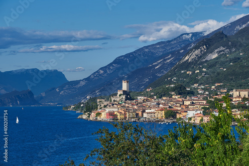 Palazzo dei Capitani is a historic building in Italy. Scaliger Castle in Malcesine Lake Garda Italy. Panoramic view of the old town of Malcesine. Italian resort on Lake Garda. © Berg