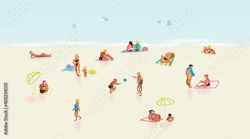 Summer beach concept. Different scenes of people on the beach