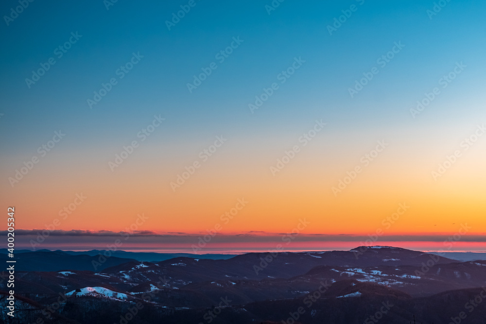 Winter sunset in the hills of Slovenia