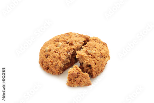 Oatmeal cookie isolated on white background. Top view.