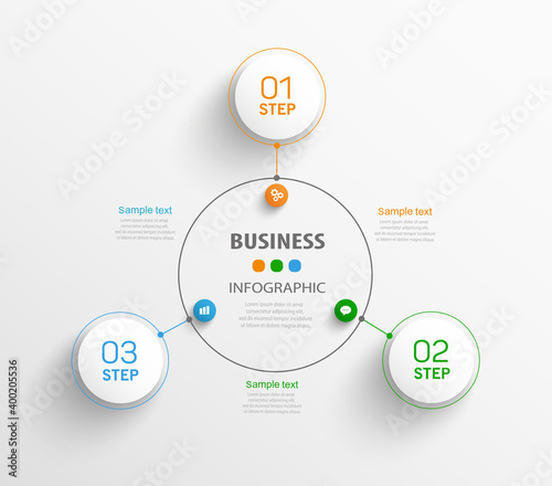 Business vector  infographic template with 3 steps.  Can be used for workflow layout, diagram, annual report, web design