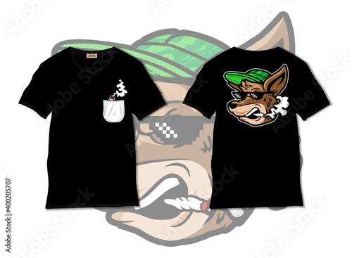 Cool kangaroo mascot vector. Smoker kangaroo illustration with t shirt design