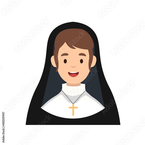 Sister nun avatar isolated on white background. Catholic sister nun character icon. Religious concept. Vector stock