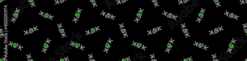 Punk rock mushroom vector seamless border. Simple alternative banner. Kids fungi emo rocker cute hand drawn cartoon grungy tattoo with attitude motif. 