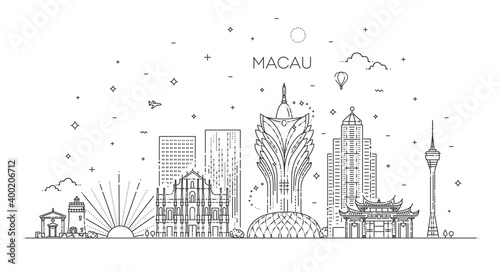 Macau skyline  China. Line art