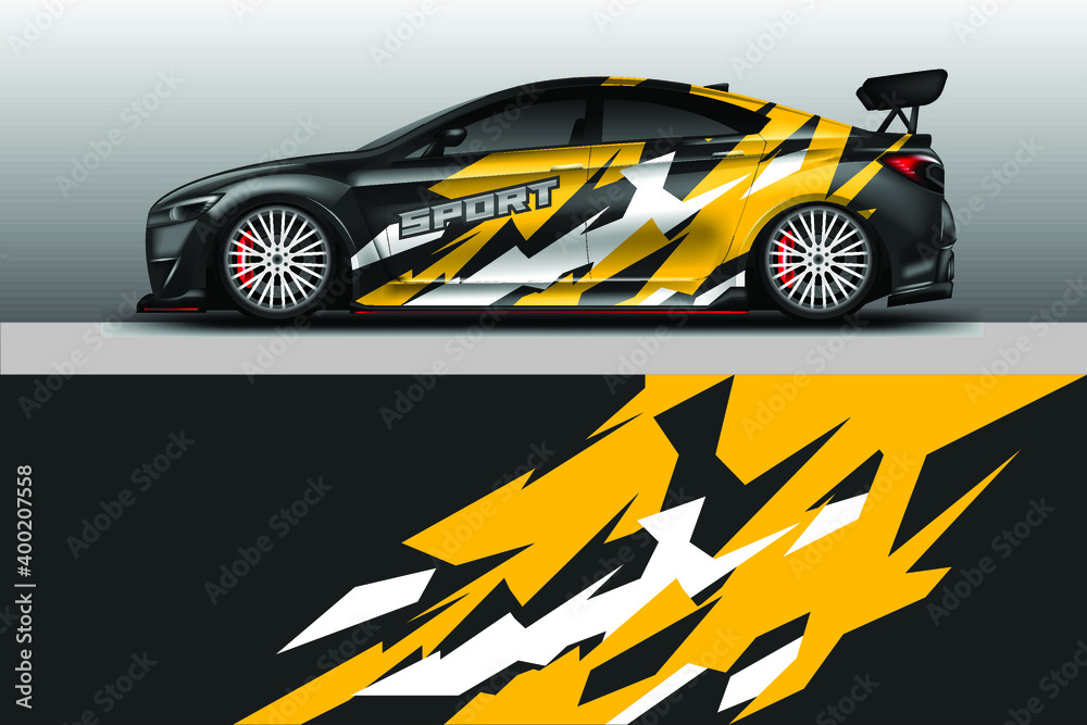 Decal Car Wrap Design Vector. Graphic Abstract Stripe Racing Background For Vehicle, Race car, Rally, Drift