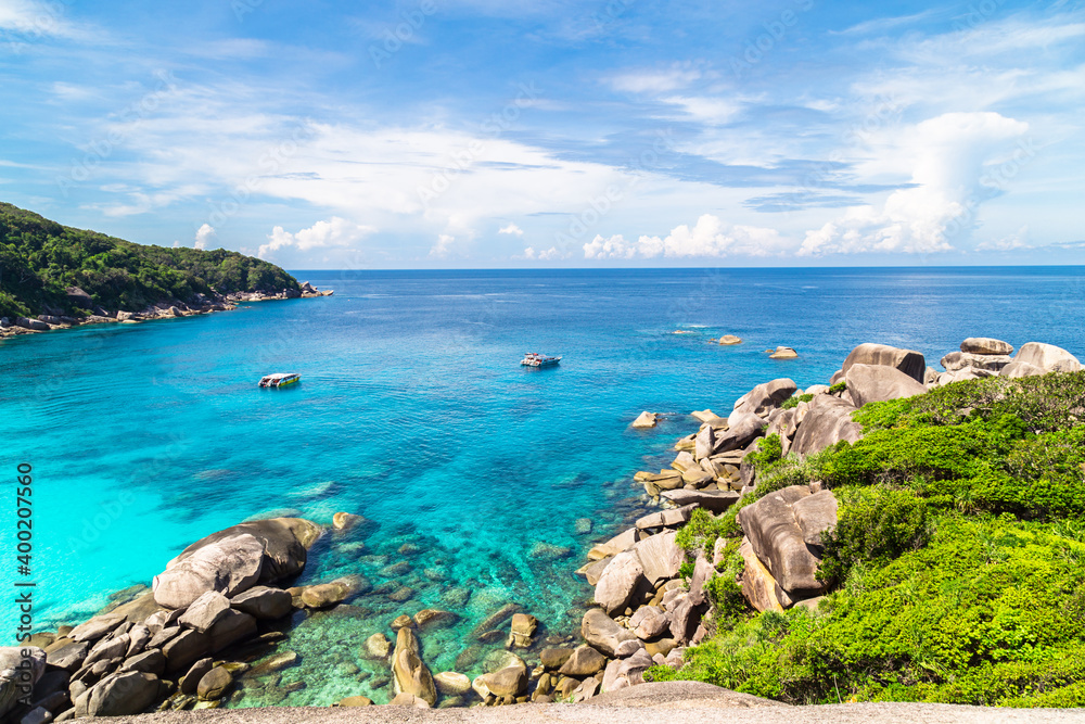 View Point at Similan island, Warm and clear azure ocean waters.