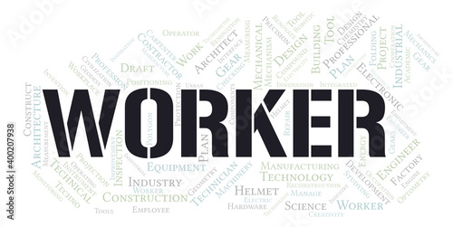 Worker typography word cloud create with the text only