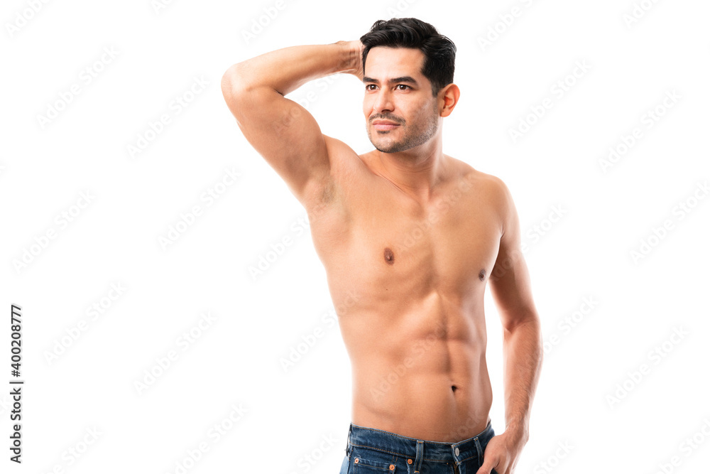 Handsome latin man posing shirtless