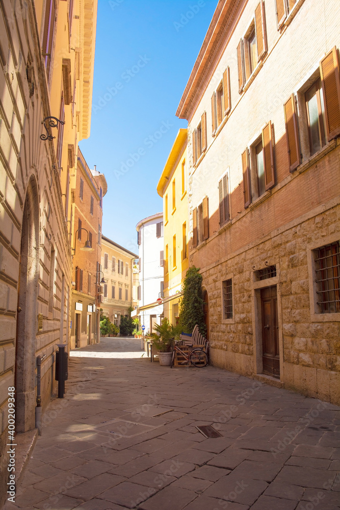 A quiet residential backsteet in the town of Grosseto in Tuscany, Italy

