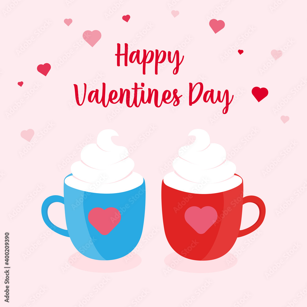 Valentine hot chocolate with cream. Two cups for her and for him. Valentine hot chocolate with cream. Two cups for her and for him.