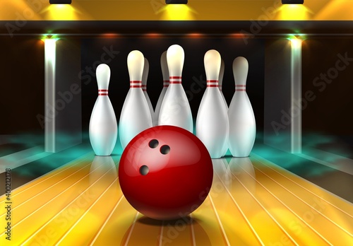3d realistic vector bowling game background.