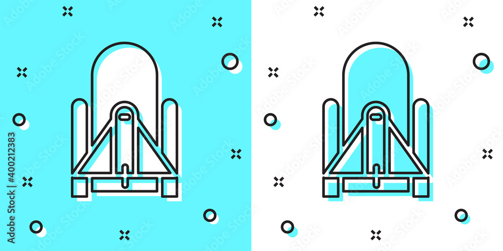 Black line Rocket launch from the spaceport icon isolated on green and ...