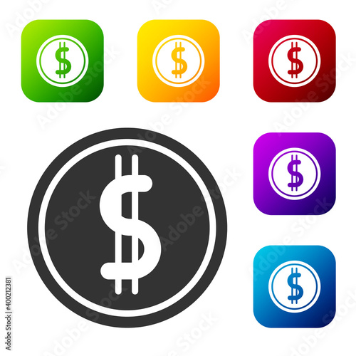 Wallpaper Mural Black Coin money with dollar symbol icon isolated on white background. Banking currency sign. Cash symbol. Set icons in color square buttons. Vector Illustration. Torontodigital.ca