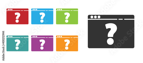 Black Browser with question mark icon isolated on white background. Internet communication protocol. Set icons colorful. Vector Illustration.
