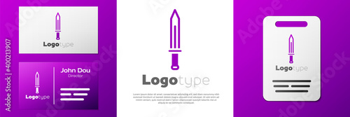Logotype Medieval sword icon isolated on white background. Medieval weapon. Logo design template element. Vector.