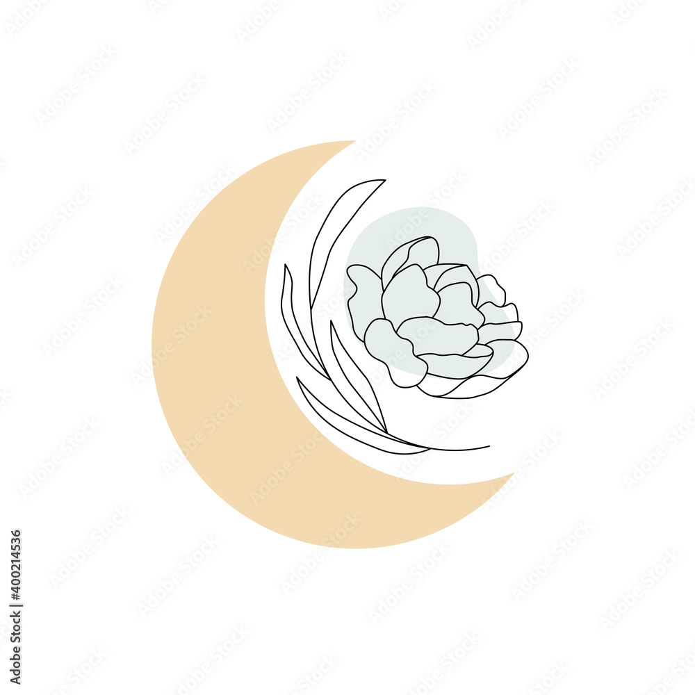 Moon and flowers. Template for branding, wedding, invitation, greeting cards design Moon and flowers. Template for branding, wedding, invitation, greeting cards design