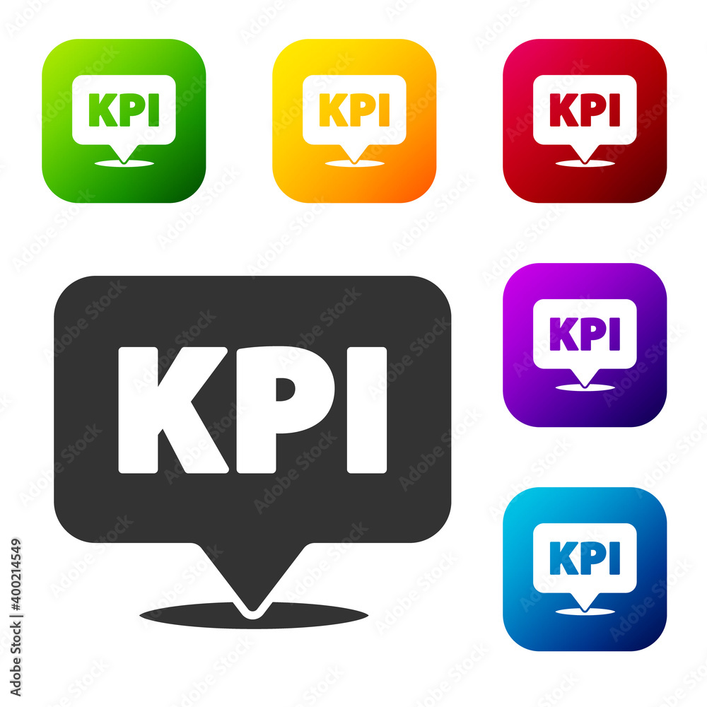 Black KPI - Key performance indicator icon isolated on white background. Set icons in color square buttons. Vector. Black KPI - Key performance indicator icon isolated on white background. Set icons in color square buttons. Vector.