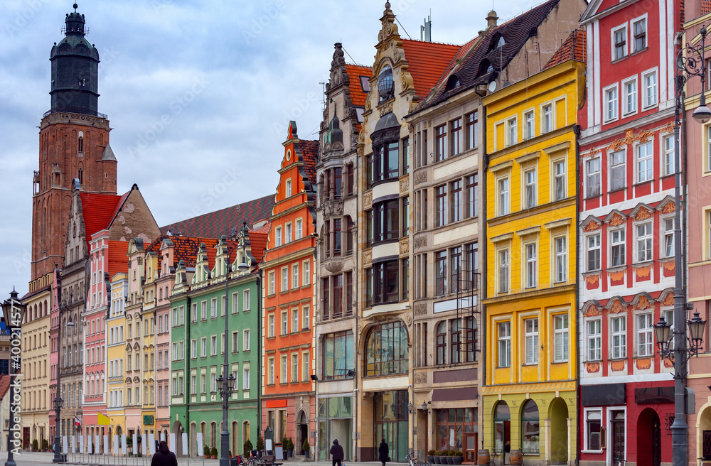 Wroclaw. Old colorful houses in the historical part of the city.