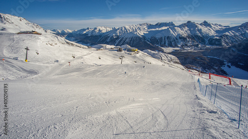 Sunny december day at St.Moritz Skiresort in Switzerland. photo